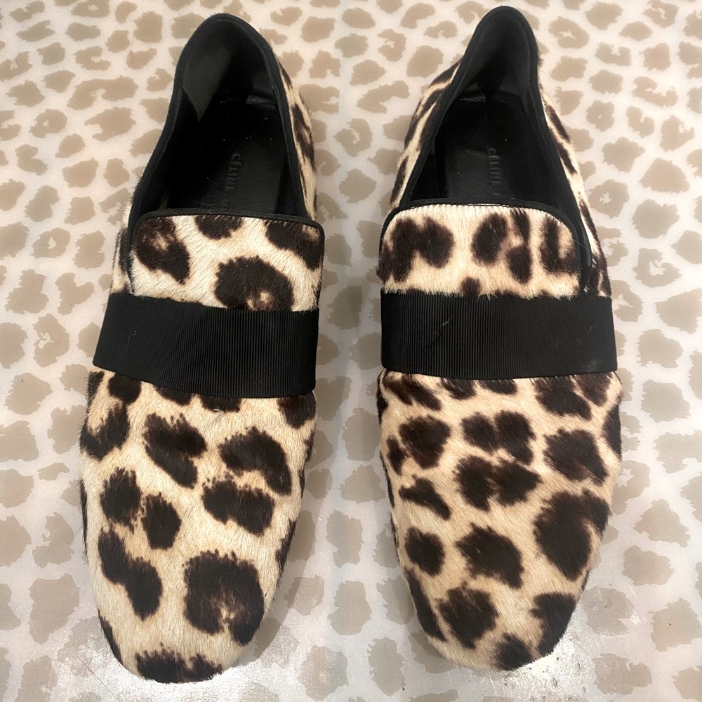 Celine Leopard Print Flats with Black Accent
